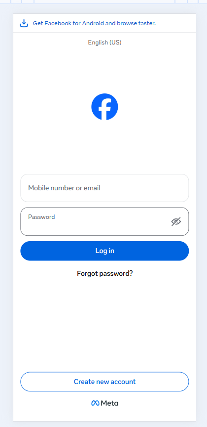 Facebook 登录界面