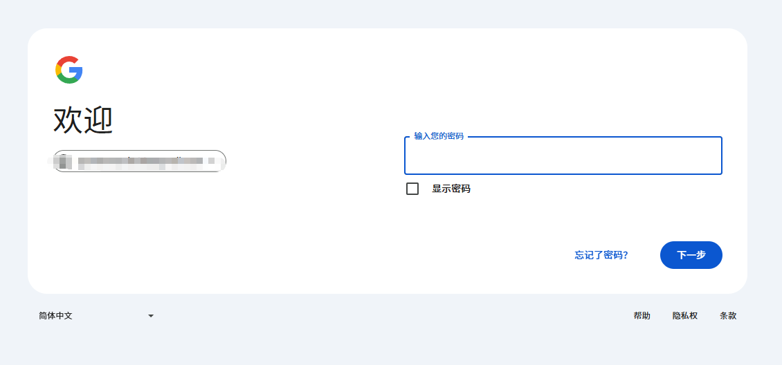 Google 密码输入页面